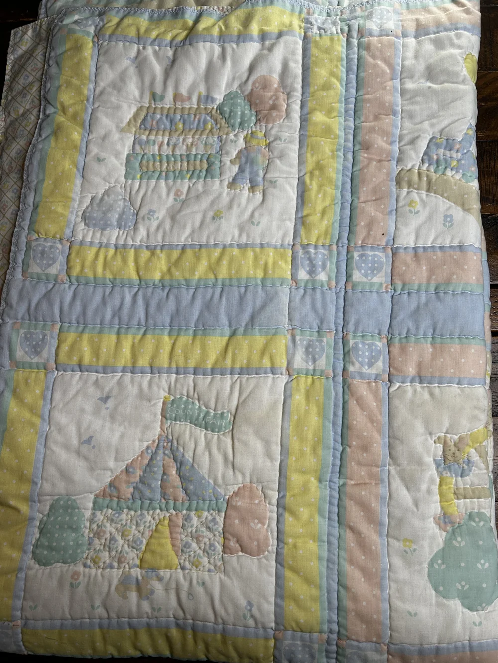 Pastel Circus Patchwork Quilt - Blue, Yellow, Peach, Mint